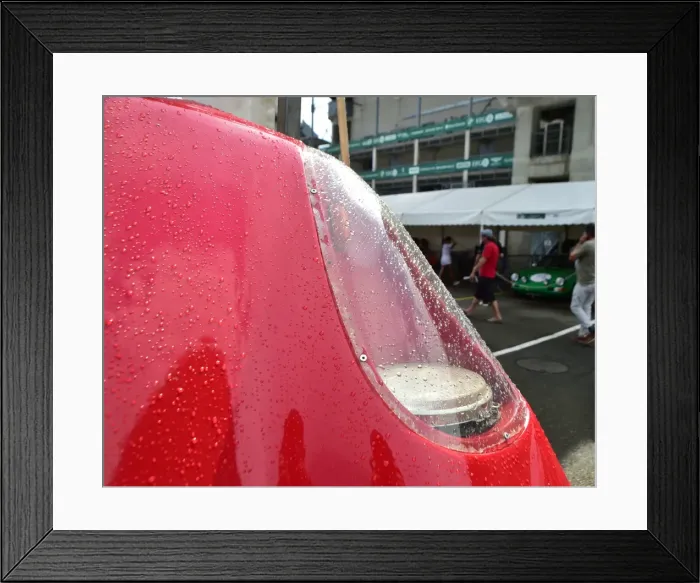 Framed Print : CM3 5161 rain drops, red bonnet, headlight Framed Print : CM3 5161 rain drops, red bonnet, headlight