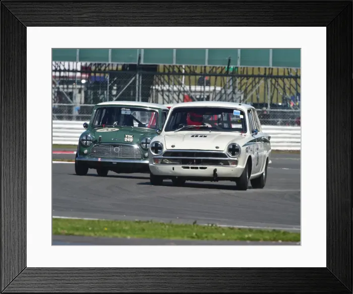 Framed Print : Chris Lay, Richard Fores, Ford Lotus Cortina, Joe Twyman, Jonathan Procter, Austin Mini Cooper S, YSK 249, U2TC, Under 2 litre touring cars, Warwick Banks trophy, Silverstone Classic 2015 Framed Print : Chris Lay, Richard Fores, Ford Lotus Cortina, Joe Twyman, Jonathan Procter, Austin Mini Cooper S, YSK 249, U2TC, Under 2 litre touring cars, Warwick Banks trophy, Silverstone Classic 2015