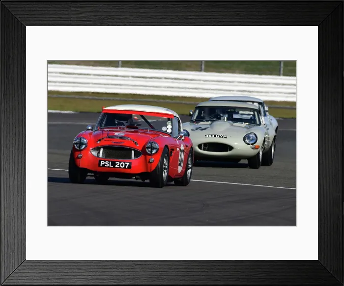 Framed Print : CJ11 9251 Crispin Harris, James Wilmoth, Austin Healey 3000, James Thorpe, Phil Quaife, Jaguar E-Type