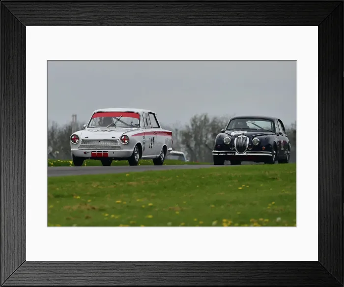 Framed Print : CM34 6367 Neil Brown, Richard Dutton, Lotus Ford Cortina Mk1, Grant Williams, Jaguar Mk2