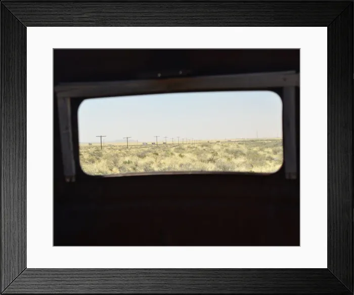 Framed Print : CJ3 3640 Route 66 from the rear window Framed Print : CJ3 3640 Route 66 from the rear window