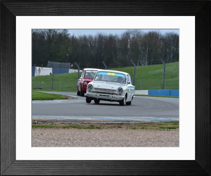 Framed Print : CM1 4957 Tom Andrew, Ford Lotus Cortina, on three wheels