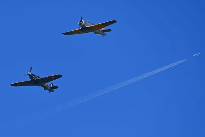 Rights Managed : CJ10 5889 Harvard FE511, Hawker Hurricane Mk IIb BE505 Rights Managed : CJ10 5889 Harvard FE511, Hawker Hurricane Mk IIb BE505