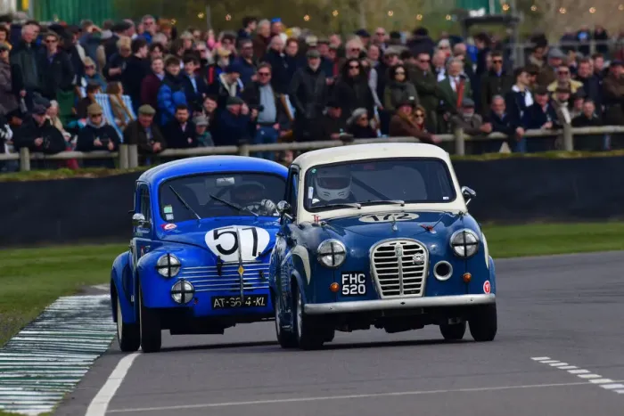 Rights Managed : CJ10 6696 Rupert Mann, Austin A35, Mena Pierre-Brice, Renault 4CV