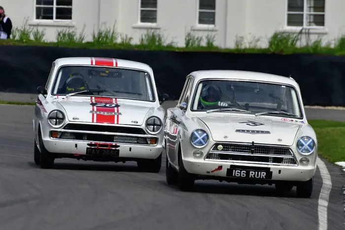 Rights Managed : CJ12 6128 Mark Shaw, Dario Franchitti, Ford Lotus Cortina Mk1, Nick Jarvis, Benoit Treluyer, Ford Lotus Cortina Mk1