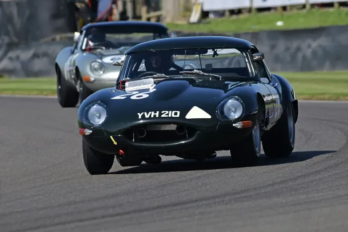 Rights Managed : CJ13 2692 John Spiers, Tiff Needell, Jaguar E-Type lightweight Rights Managed : CJ13 2692 John Spiers, Tiff Needell, Jaguar E-Type lightweight