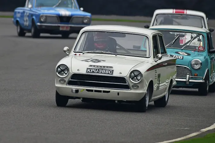 Rights Managed : CJ14 8910 Tom Ingram, Ford Lotus Cortina Mk1, Alex Buncombe, Austin Mini Cooper S Rights Managed : CJ14 8910 Tom Ingram, Ford Lotus Cortina Mk1, Alex Buncombe, Austin Mini Cooper S