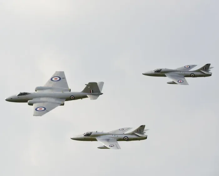 Rights Managed : CJ5 5486 Canberra and two Hunters Rights Managed : CJ5 5486 Canberra and two Hunters