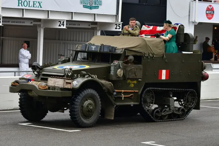 Rights Managed : CJ9 9779 International Harvester Halftrack, Piccadilly Lilly Rights Managed : CJ9 9779 International Harvester Halftrack, Piccadilly Lilly