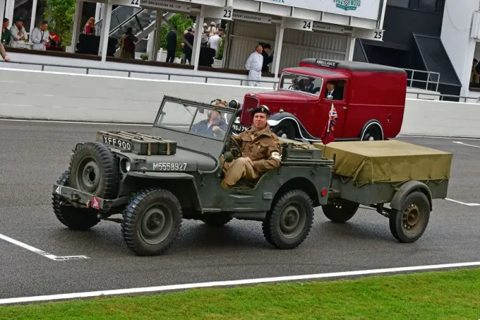 Rights Managed : CJ9 9834 Willys Jeep and Trailer Rights Managed : CJ9 9834 Willys Jeep and Trailer