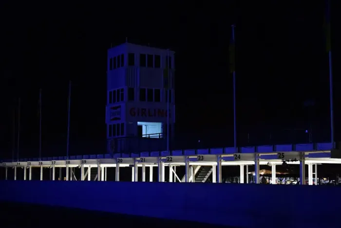 Rights Managed : CM32 7482 Goodwood pits at night Rights Managed : CM32 7482 Goodwood pits at night