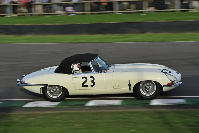 Rights Managed : CM34 0826 Gary Pearson, Karun Chandhok, Jaguar E-Type Rights Managed : CM34 0826 Gary Pearson, Karun Chandhok, Jaguar E-Type