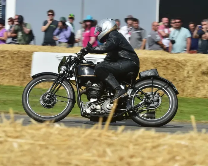 Rights Managed : CM8 8386 the Marquise de Roussy de Sales, Velocette KYY Mk VII Rights Managed : CM8 8386 the Marquise de Roussy de Sales, Velocette KYY Mk VII
