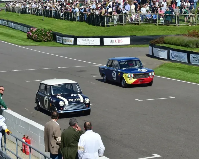 Rights Managed : Graham Robson, Sam Tordoff, FIAT Abarth 1500S, James Martin, Jason Plato, Morris Mini Cooper S, EGF 431 B, St Marys trophy, Goodwood Revival 2015 Rights Managed : Graham Robson, Sam Tordoff, FIAT Abarth 1500S, James Martin, Jason Plato, Morris Mini Cooper S, EGF 431 B, St Marys trophy, Goodwood Revival 2015