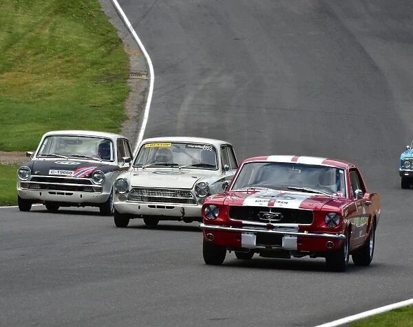 Mark Ashworth, Ford Mustang, KBD 227 C, Nigel Cox, Ford Lotus Cortina, Viggo Lund, Martin Strommen, Ford Lotus Cortina, C-19660, Pre-66 Touring Cars, Masters Historic Festival May 2014 Brands Hatch
