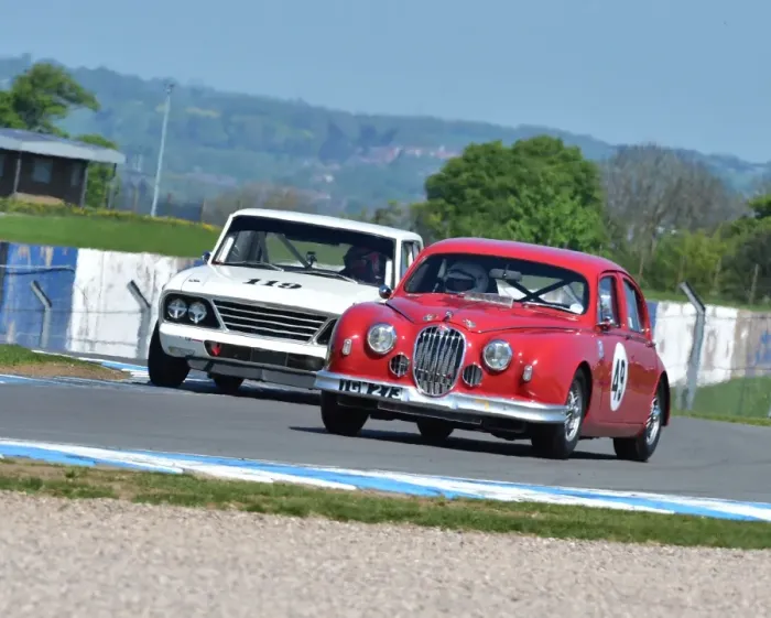 Framed Print : Mike Wilkinson, Phil Bennett, Jaguar Mk1, TGW 273, Nick Whale, Richard Dutton, Studebaker Lark Daytona 500, Donington Historic Festival 2014