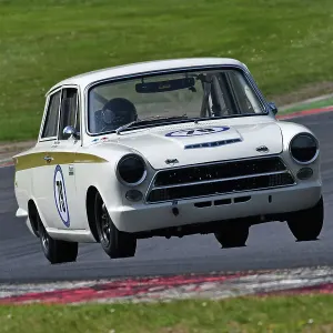 Print of a Ford Lotus Cortina racing at Brands Hatch