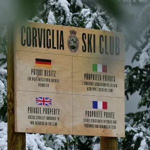 CJ14 7523 Drivers Club entrance, Corviglia Ski Club sign CJ14 7523 Drivers Club entrance, Corviglia Ski Club sign
