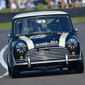 Print of a Morris Mini Coopers racing at Goodwood Revival 2021