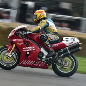 Print of Ian Simpson riding a Honda RC45 motorcycle Print of Ian Simpson riding a Honda RC45 motorcycle