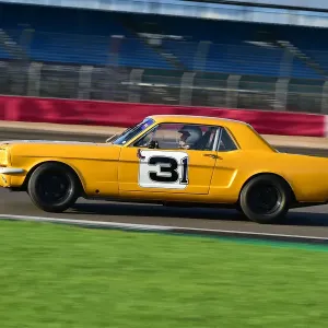 Print of a 1958 to 1966 Ford Mustang racing at Silverstone Print of a 1958 to 1966 Ford Mustang racing at Silverstone