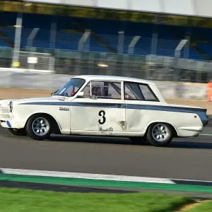 Print of Lotus Ford Cortina in racing action at Silverstone Print of Lotus Ford Cortina in racing action at Silverstone
