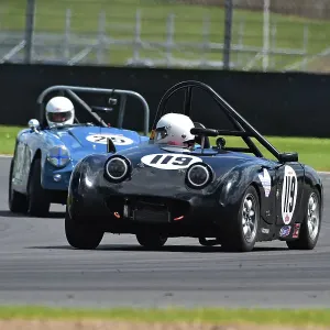 Print of a 1960s Austin Healey Sprite racing at Silverstone Print of a 1960s Austin Healey Sprite racing at Silverstone