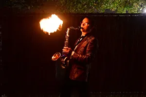 Flames Prints: CJ10 0819 Flaming hot Saxaphone jazz player