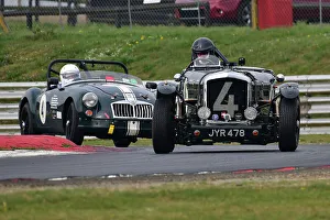 Prints of A rare instance of two number 4 cars in the same session, Vernon Moore, Bentley MK6 Special, Marwan Andon, MG A, Classic and Modern Motorsport Club - Classic Challenge, Sports Cars HSCC Snetterton 300 April 2022 Prints: CJ10 8393 Vernon Moore, Bentley MK6 Special, Marwan Andon, MG A