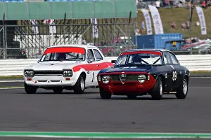 Prints of Andrew Banks, Max Banks, Alfa Romeo Giulia Sprint GTA, Richard Dutton, Ford Escort Mk1, An impressive grid for the Tony Dron Memorial Trophy for MRL Historic Touring Cars The Classic Silverstone August 2022 Prints: CJ11 8186 Andrew Banks, Max Banks