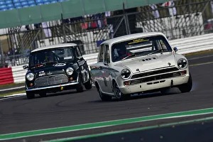 Prints of David Eales, Paul Eales, Ford Lotus Cortina Mk1, An impressive grid for the Tony Dron Memorial Trophy for MRL Historic Touring Cars, a 45 minute race on the full Grand Prix circuit The Classic Silverstone August 2022 Prints: CJ11 8190 David Eales, Paul Eales, Ford Lotus Cortina Mk1