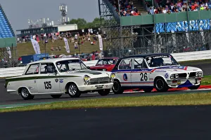 Prints of Myles Poulton, Triumph Dolomite Sprint, Peter Reynolds, Daniel Quintero, Ford Lotus Cortina Mk1, An impressive grid for the Tony Dron Memorial Trophy for MRL Historic Touring Cars The Classic Silverstone August 2022 Prints: CJ11 8223 Myles Poulton, Triumph Dolomite Sprint