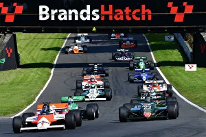 Masters Racing Legends Prints: CJ12 9236 Steve Hartley, McLaren MP4-1 leads on green flag lap