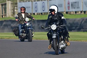 Prints of Vincent Motorcycle, Track Parade - Motorcycle Celebration, circa 200 bikes featured in the morning parade laps, including sidecar outfits and motor trikes, BMW Motorrad completing a centenary Goodwood Revival 2023 Prints: CJ13 2128 Vincent Motorcycle