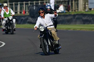 Prints of BMW Motorcycle, Track Parade - Motorcycle Celebration, circa 200 bikes featured in the morning parade laps, including sidecar outfits and motor trikes, BMW Motorrad completing a centenary Goodwood Revival 2023 Prints: CJ13 2131 BMW Motorcycle