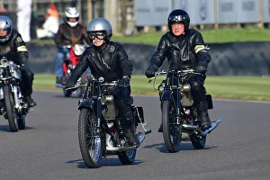 Prints of A pair of Scott Flying Squirrells, Richard Martin, Ian Loveridge, Track Parade - Motorcycle Celebration, circa 200 bikes featured in the morning parade laps Goodwood Revival 2023 Prints: CJ13 2132 A pair of Scott Flying Squirrells, Richard Martin, Ian Loveridge