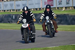Prints of Pete Fromant, Harley Davidson WLC Bobber, 1943, Track Parade - Motorcycle Celebration, circa 200 bikes featured in the morning parade laps, including sidecar outfits and motor trikes Goodwood Revival 2023 Prints: CJ13 2134 Pete Fromant, Harley Davidson WLC Bobber, 1943