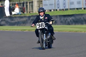 Prints of Richard Blackburn, Norton Daytona Manx, Track Parade - Motorcycle Celebration, circa 200 bikes featured in the morning parade laps, including sidecar outfits and motor trikes Goodwood Revival 2023 Prints: CJ13 2141 Richard Blackburn, Norton Daytona Manx