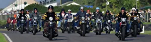 Prints of Mobile bike parade, Track Parade - Motorcycle Celebration, circa 200 bikes featured in the morning parade laps, including sidecar outfits and motor trikes, BMW Motorrad completing a centenary Goodwood Revival 2023 Prints: CJ13 2153 Mobile bike parade