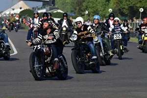 Prints of Harley Davidsons, Track Parade - Motorcycle Celebration, circa 200 bikes featured in the morning parade laps, including sidecar outfits and motor trikes, BMW Motorrad completing a centenary Goodwood Revival 2023 Prints: CJ13 2160 Harley Davidsons