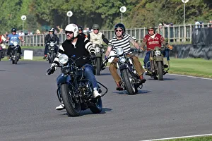 Prints of Harley Davidsons, Track Parade - Motorcycle Celebration, circa 200 bikes featured in the morning parade laps, including sidecar outfits and motor trikes, BMW Motorrad completing a centenary Goodwood Revival 2023 Prints: CJ13 2170 Harley Davidsons