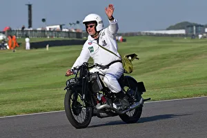 Prints of Ian Loveridge, Scott TT Replica, Track Parade - Motorcycle Celebration, circa 200 bikes featured in the morning parade laps, including sidecar outfits and motor trikes Goodwood Revival 2023 Prints: CJ13 2182 Ian Loveridge, Scott TT Replica