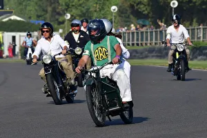 Prints of Tony Crump, 1920 ABC motorcycle, Track Parade - Motorcycle Celebration, circa 200 bikes featured in the morning parade laps, including sidecar outfits and motor trikes Goodwood Revival 2023 Prints: CJ13 2196 Tony Crump, 1920 ABC motorcycle