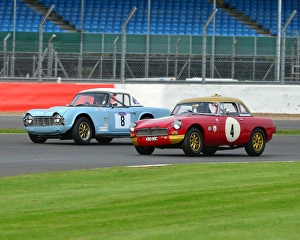 AMOC Racing Silverstone National, Saturday 10th October 2015 Prints: CJ6 3099 Paul Kennelly, MG B FIA, David Ferry, Triumph TR4