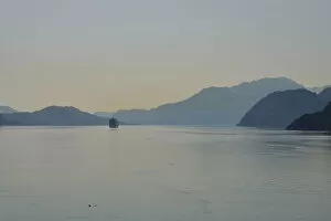 Glacier Bay, Alaska, USA Collection: CJ8 1180 Cruise ship sailing out of Galcier bay