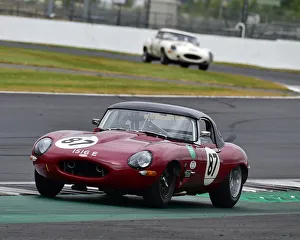 HSCC Silverstone International Trophy Meeting, June 2018 Prints: CM24 0990 Mark Donnor, Gary Pearson, Jaguar E-Type