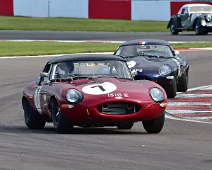 Donington Historic Festival, May 2019 Prints: CM27 7440 Mark Donnor, Gary Pearson, Jaguar E-Type