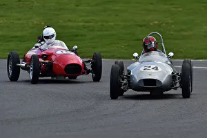 Prints of Tom Waterfield, Hillwood FJ, Roger Woodbridge, Volpini FJ, Twenty minutes of racing for the FJHRA/HSCC Historic Formula Junior Championship - Front Engine and Rear Engine Class C, FJHRA HSCC Brands Indy April 2022 Prints: CM32 5146 Tom Waterfield, Hillwood FJ, Roger Woodbridge, Volpini FJ
