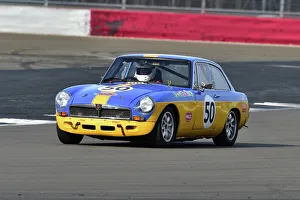Prints of David Waterhouse, Mark Richards, MG B GT, Adams and Page Swinging Sixties Group 1, split into six classes according to engine size, a forty minute race with a mandatory pit stop CSCC Silverstone Spectacular, October 2022 Prints: CM34 1907 David Waterhouse, Mark Richards, MG B GT