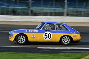 Prints of David Waterhouse, Mark Richards, MG B GT, Adams and Page Swinging Sixties Group 1, split into six classes according to engine size, a forty minute race with a mandatory pit stop CSCC Silverstone Spectacular, October 2022 Prints: CM34 1975 David Waterhouse, Mark Richards, MG B GT